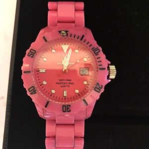 Neon Pink Stainless Steel Toy Watch.